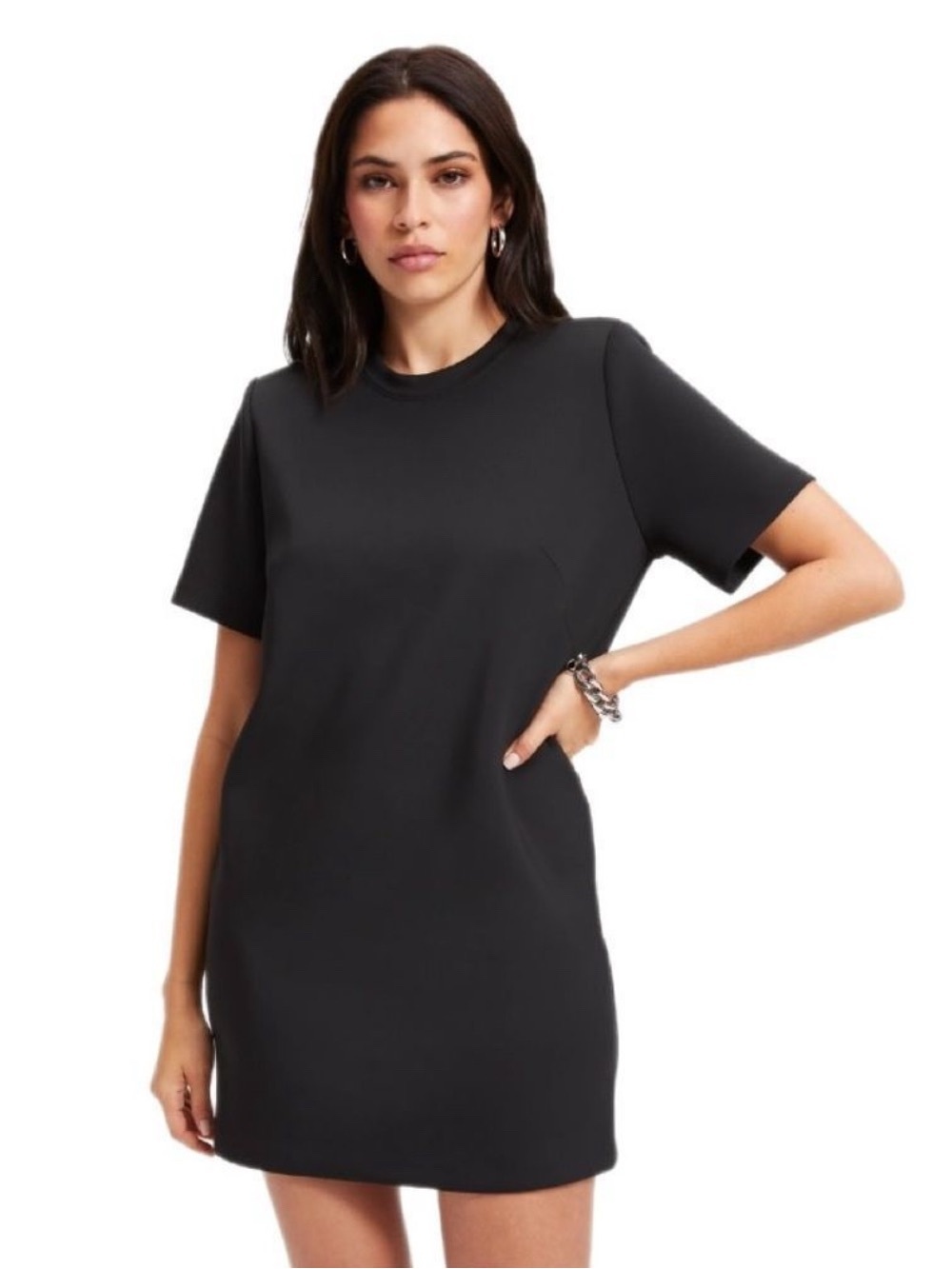 Good American Scuba Crewneck Padded Shoulder Dress Size Large